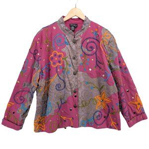 Jeevan Life Blazer Womens Purple Multicolor Embroidered Embellished Sequin Sz 1X